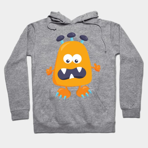 Cute Monster, Orange Monster, Horns, Funny Monster Hoodie by Jelena Dunčević